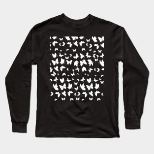 Butterfly Pattern - Black And White Outline Long Sleeve T-Shirt